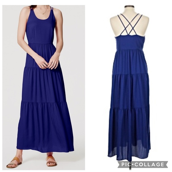 LOFT Dresses & Skirts - Ann Taylor Loft Tiered Maxi Full Length Sun Dress Cross Back Women’s size 4